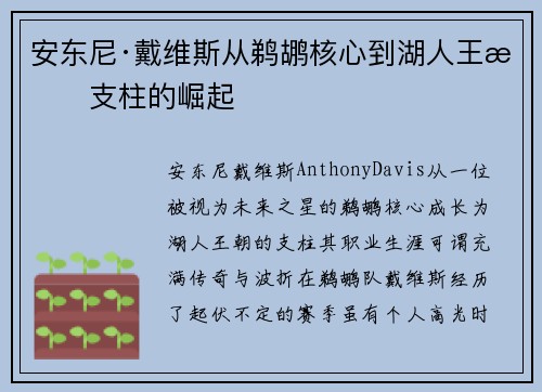 安东尼·戴维斯从鹈鹕核心到湖人王朝支柱的崛起