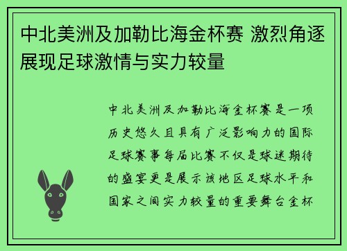 中北美洲及加勒比海金杯赛 激烈角逐展现足球激情与实力较量